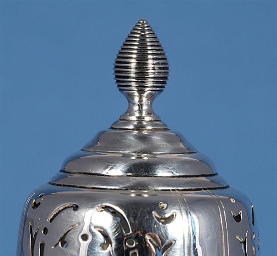 A George V silver sugar caster, Height 9 ½”/242mm Weight 8.4oz/238grms.